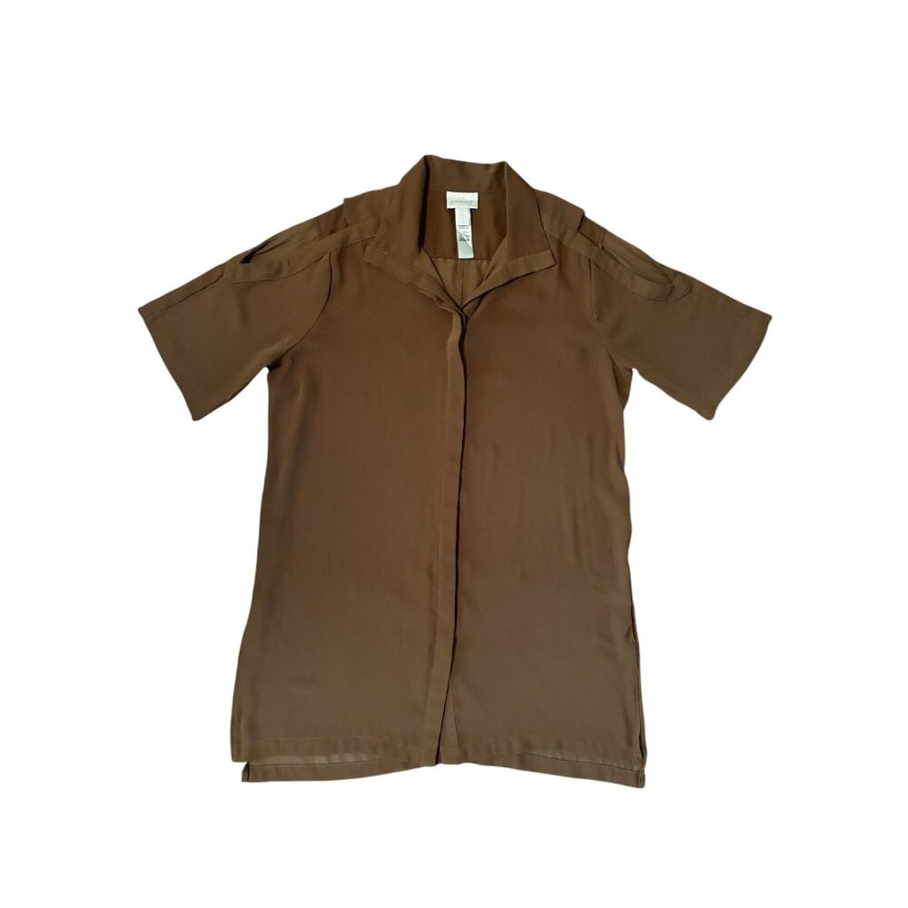 Chicos Brown Short-Sleeve Buttonless Blouse Size 2